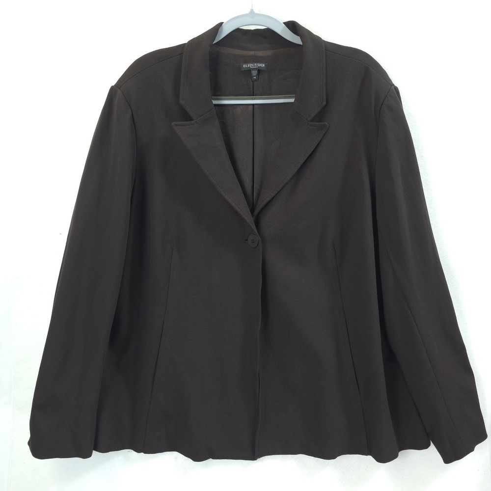 Eileen Fisher Blazer Silk Blend Single Button Brown Women 3X Minimalist Luxury